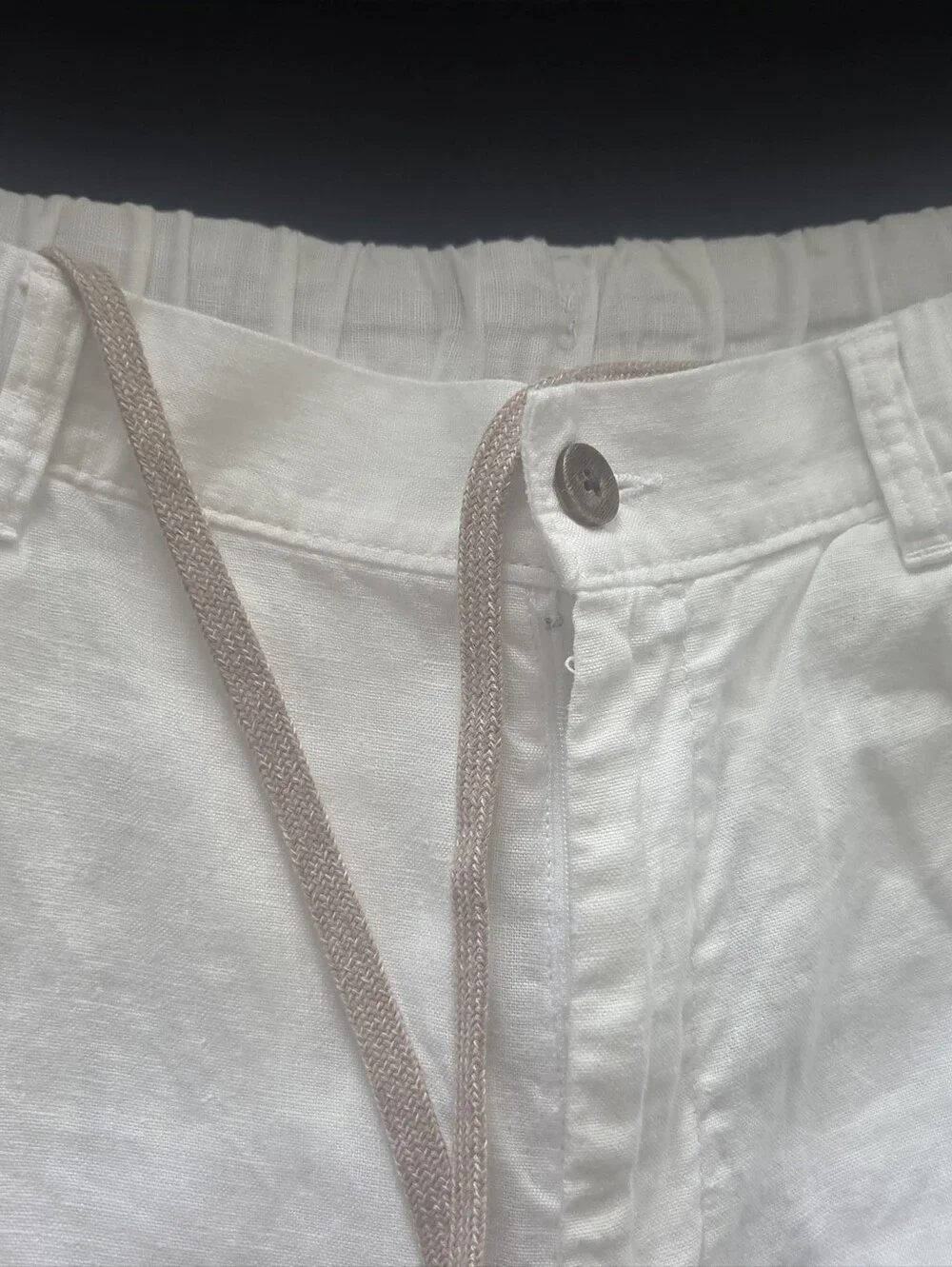 Caribbean Cargo Pants Mens 34X34 White 100% Linen Straight Leg Utility Gorpcore